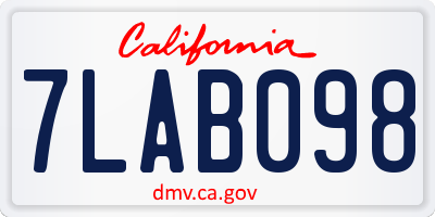 CA license plate 7LAB098