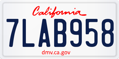 CA license plate 7LAB958