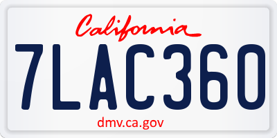 CA license plate 7LAC360