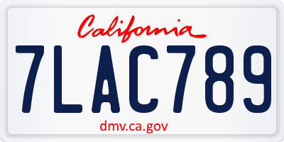 CA license plate 7LAC789