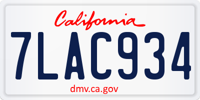 CA license plate 7LAC934
