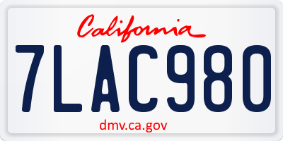 CA license plate 7LAC980