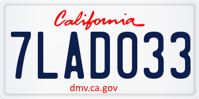 CA license plate 7LAD033
