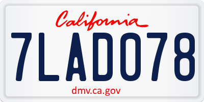 CA license plate 7LAD078