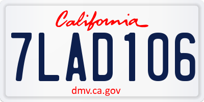 CA license plate 7LAD106
