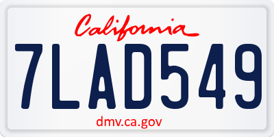 CA license plate 7LAD549