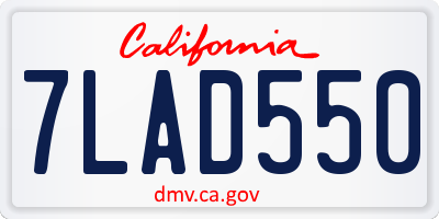 CA license plate 7LAD550