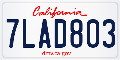 CA license plate 7LAD803