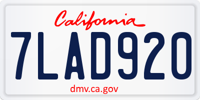 CA license plate 7LAD920