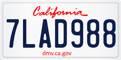 CA license plate 7LAD988