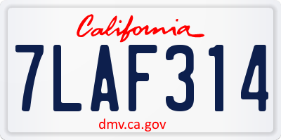 CA license plate 7LAF314