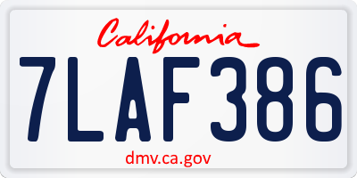CA license plate 7LAF386
