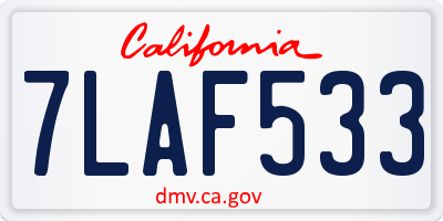 CA license plate 7LAF533