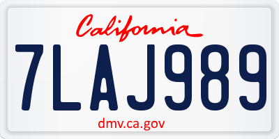 CA license plate 7LAJ989