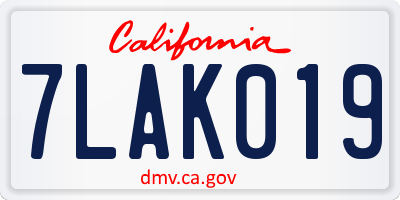 CA license plate 7LAK019