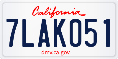 CA license plate 7LAK051