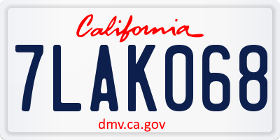 CA license plate 7LAK068