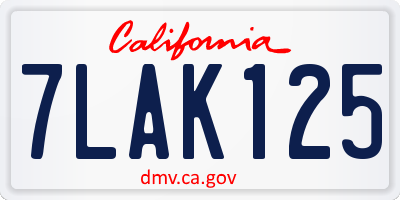 CA license plate 7LAK125