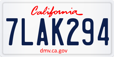 CA license plate 7LAK294