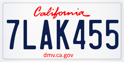 CA license plate 7LAK455