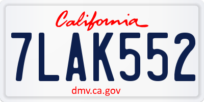 CA license plate 7LAK552