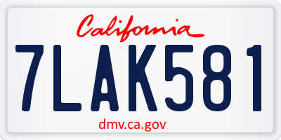 CA license plate 7LAK581