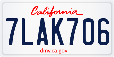 CA license plate 7LAK706