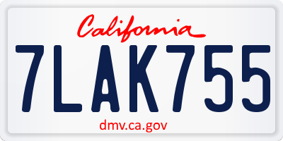 CA license plate 7LAK755