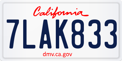 CA license plate 7LAK833