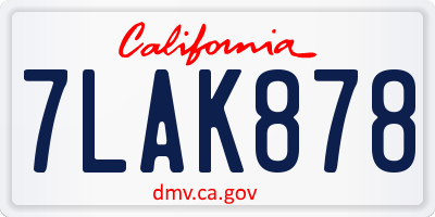 CA license plate 7LAK878