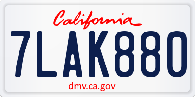 CA license plate 7LAK880