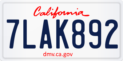 CA license plate 7LAK892