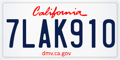 CA license plate 7LAK910