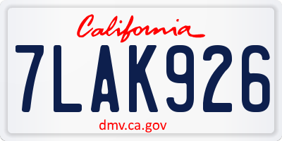 CA license plate 7LAK926