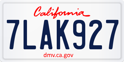 CA license plate 7LAK927