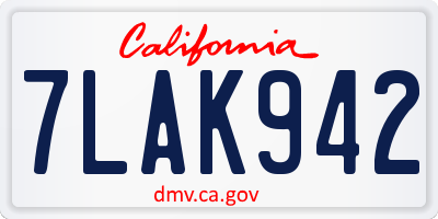CA license plate 7LAK942