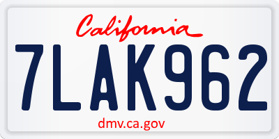 CA license plate 7LAK962
