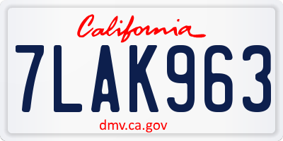 CA license plate 7LAK963