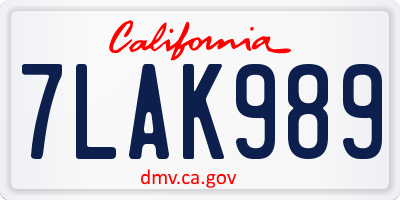 CA license plate 7LAK989