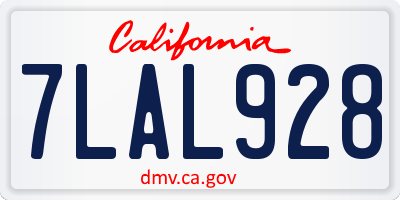 CA license plate 7LAL928