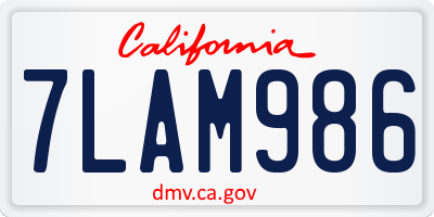 CA license plate 7LAM986