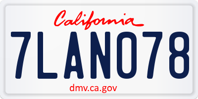 CA license plate 7LAN078