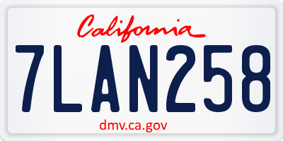 CA license plate 7LAN258
