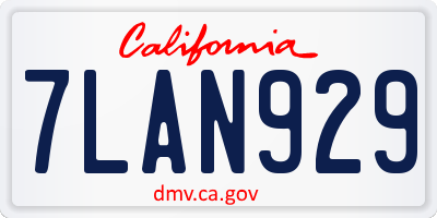 CA license plate 7LAN929