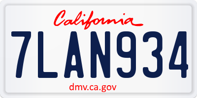 CA license plate 7LAN934
