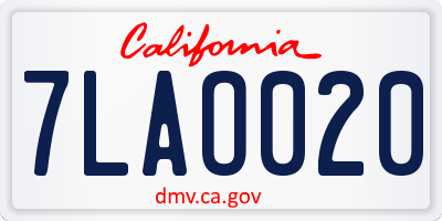 CA license plate 7LAO020