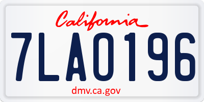 CA license plate 7LAO196