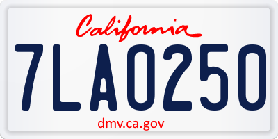 CA license plate 7LAO250