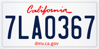 CA license plate 7LAO367