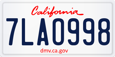 CA license plate 7LAO998